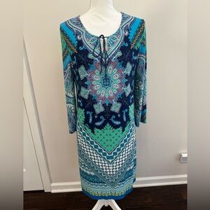 Studio One Vibrant Paisley Long Sleeve Dress - Blue and Green